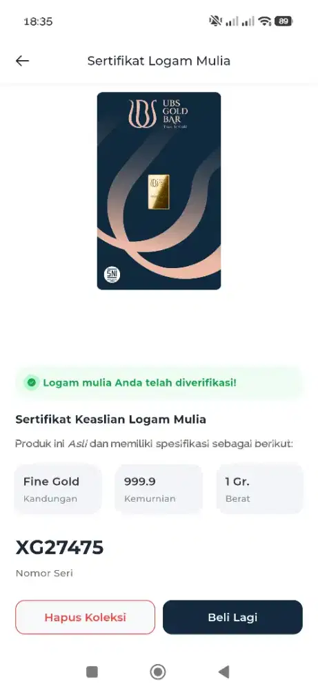 Jual emas UBS 1 Gr