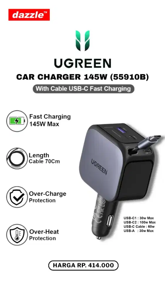 UGREEN CAR CHARGER 145W (55910B)