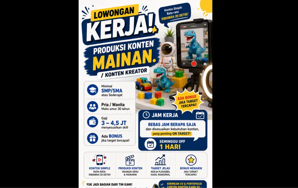 Lowongan Pekerjaan Konten Kreator /Produksi Video Mainan Content
