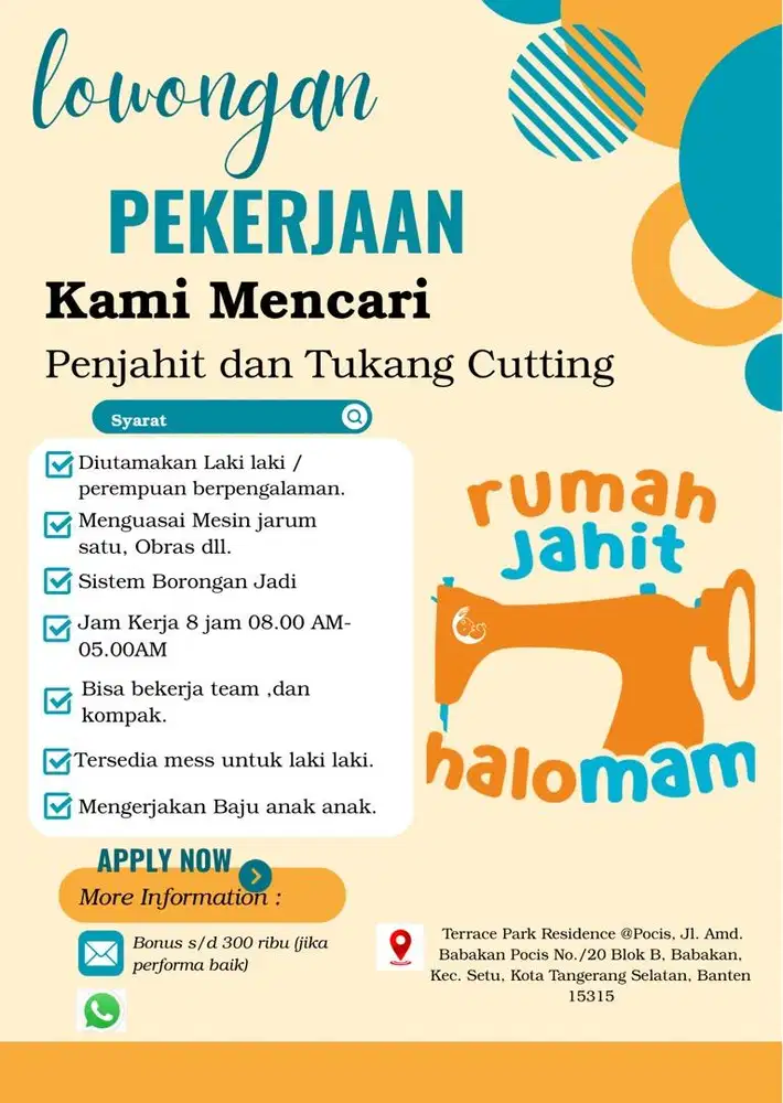 Lowongan Jahit dan cutting