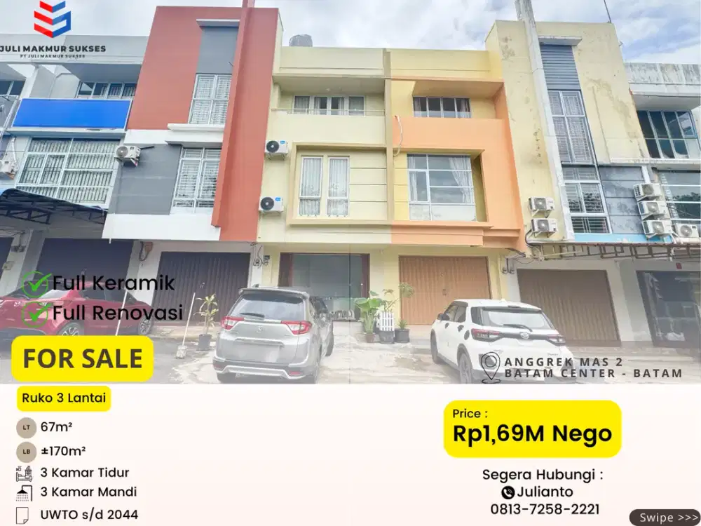 Dijual CEPAT Ruko 3 Lantai  Full Renovasi di Anggrek Mas 2 Batam Center