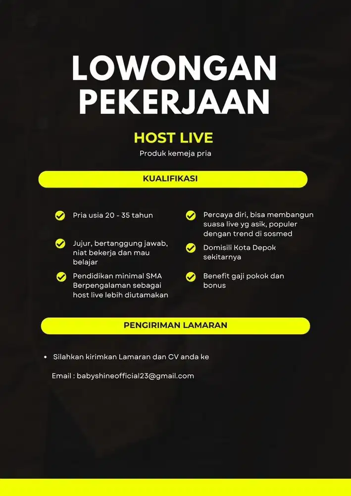 LOKER HOST LIVE FASHION PRIA