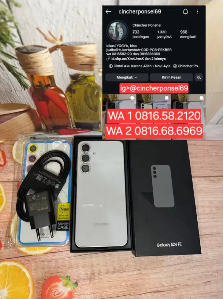 hp likeNEW SAMSUNG S24 fe 5g 8/256 istimewa siap pakai FREE adaptor