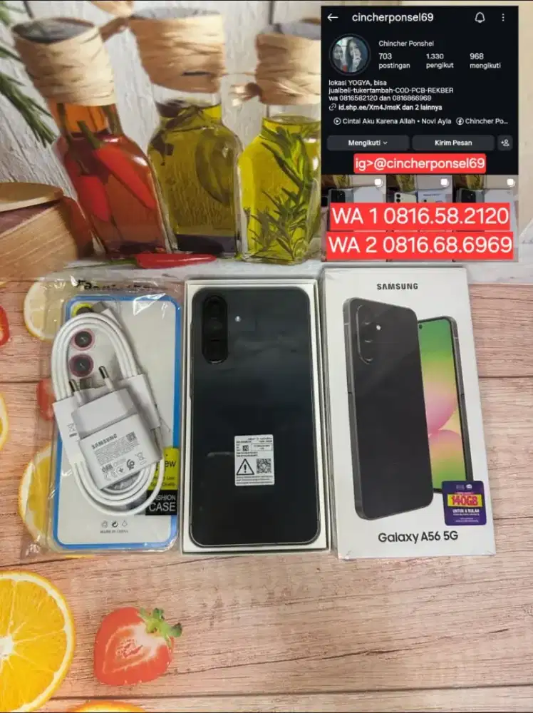 Jual hp likenew SAMSUNG A56 5g 12/256 istimewa grns aktif free adaptor