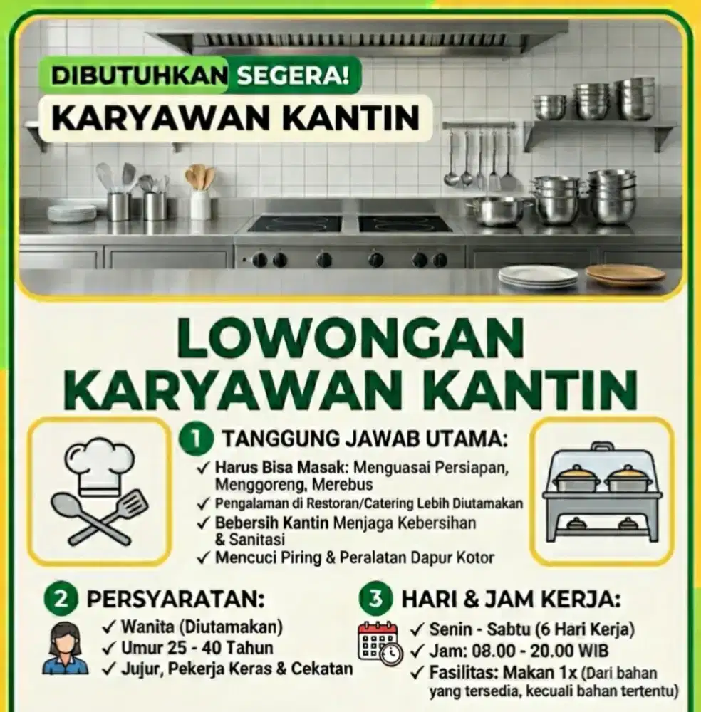 Dibutuhkan Karyawan Kantin