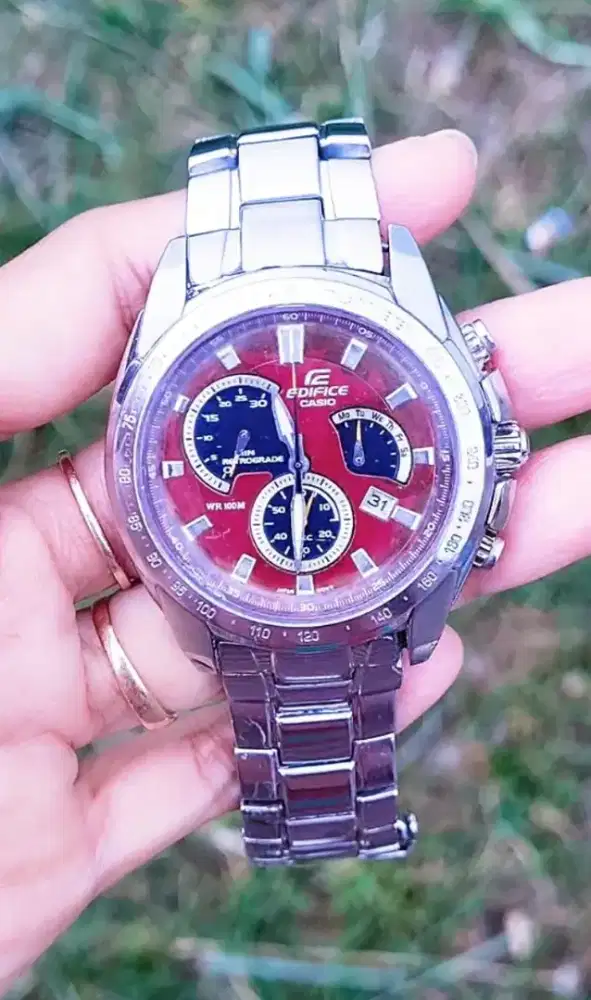 Jam Tangan Pria Premium Chronograph Elegant Dial Merah Full Stainless