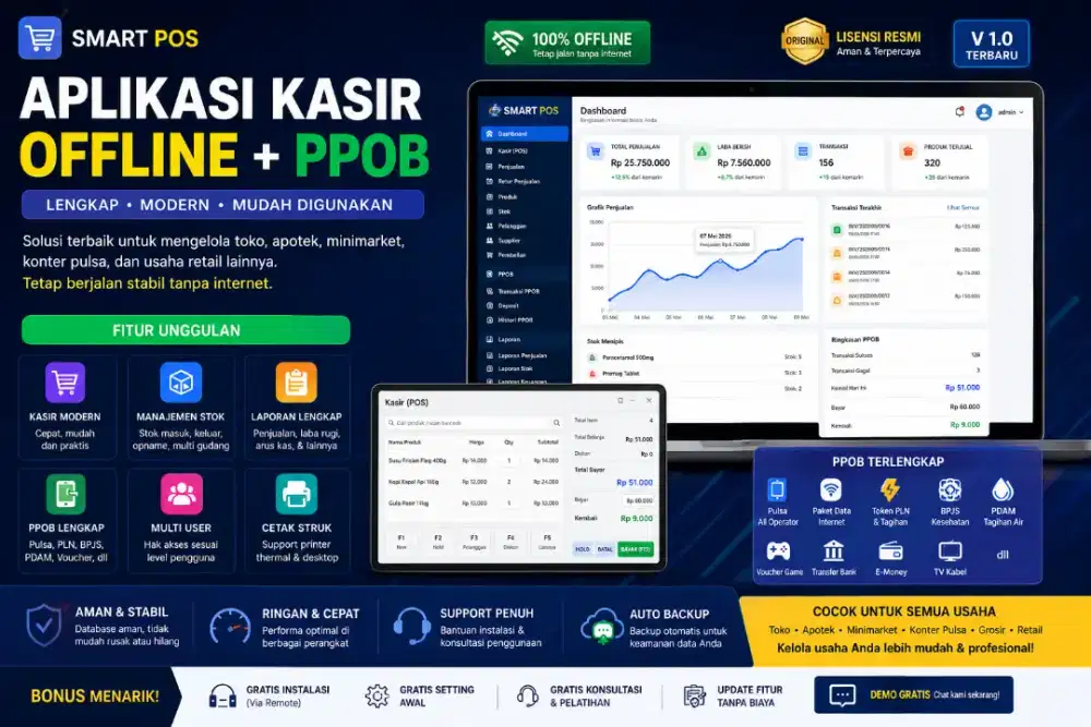 APLIKASI KASIR OFFLINE + Pencatatan PPOB MODERN
