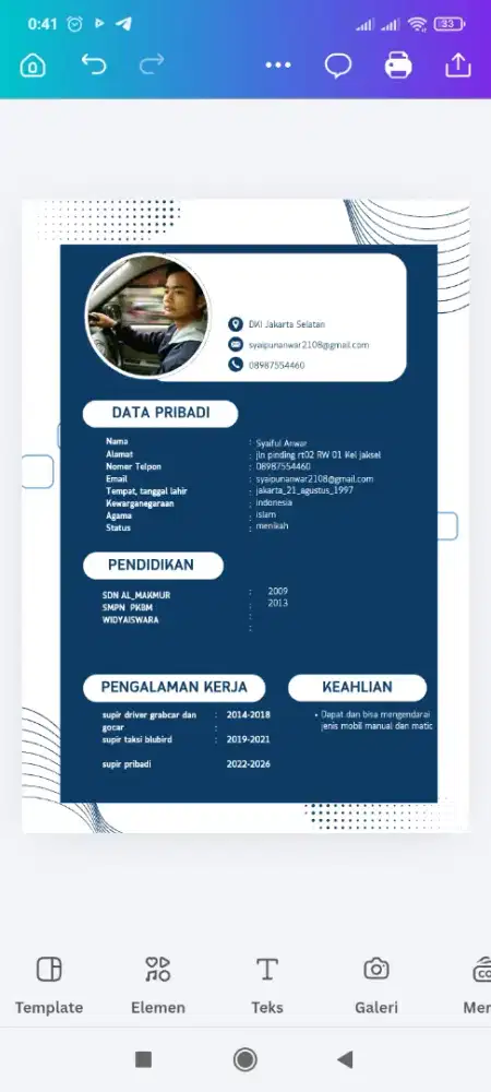 saya mencari pekerjaan supir pribadi