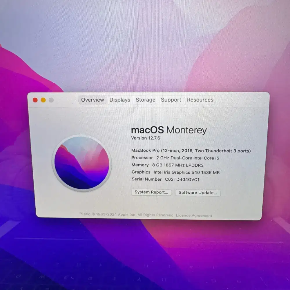 Macbook Pro 2016 Intel 8 Ssd 256 Layar 13 inch Core I5 Space Grey
