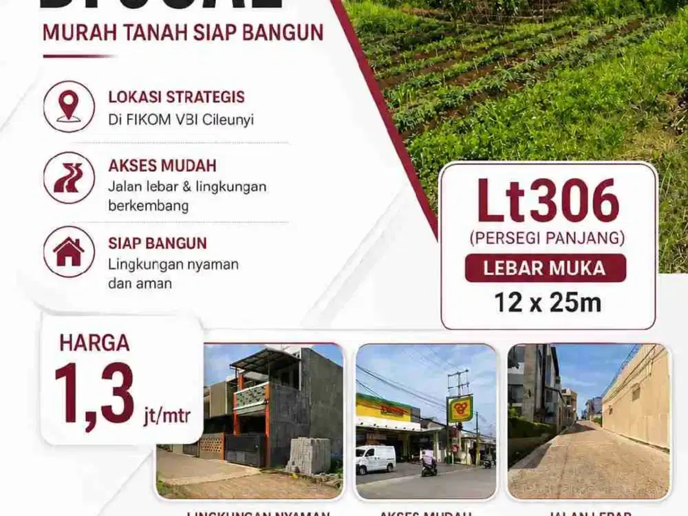 MURAH hanya 1,3jt/mtr tanah siap bangun di komp FIKOM cileunyi Villa bandung indah