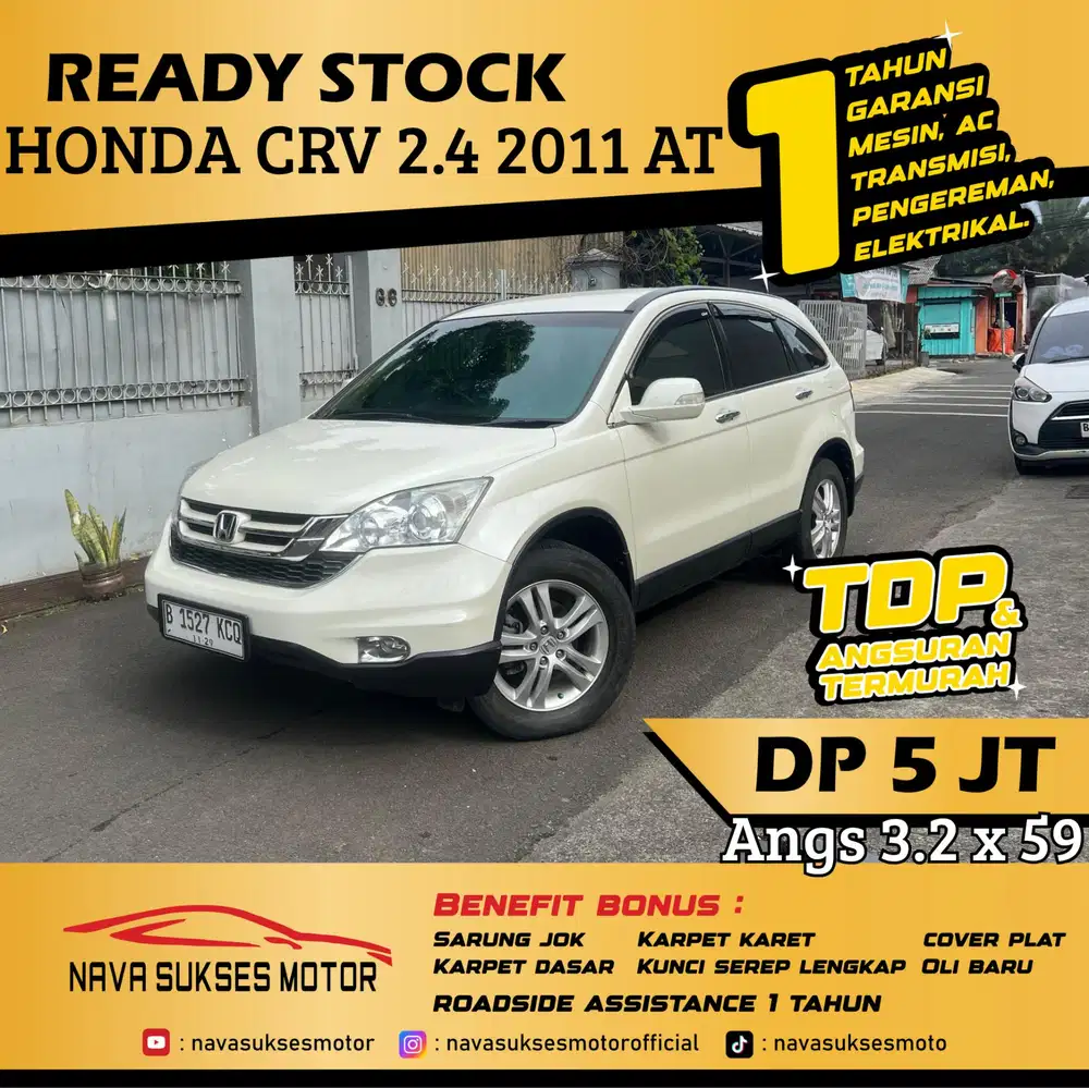 TDP 5 Jt Angs Termurah Honda CRV 2.4 2011 Matic Putih Low Km Like New