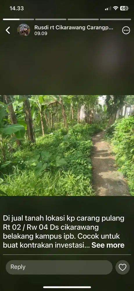 Tanah kavling di Carangpulang kab Bogor dekat pintu gerbang belakang I