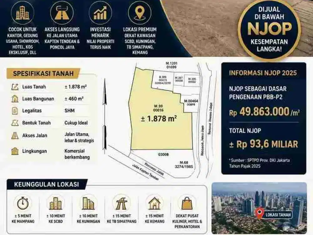 Tanah Luas 1878m Tendean Mampang Dekat Kuningan Senopati Jakarta Selatan