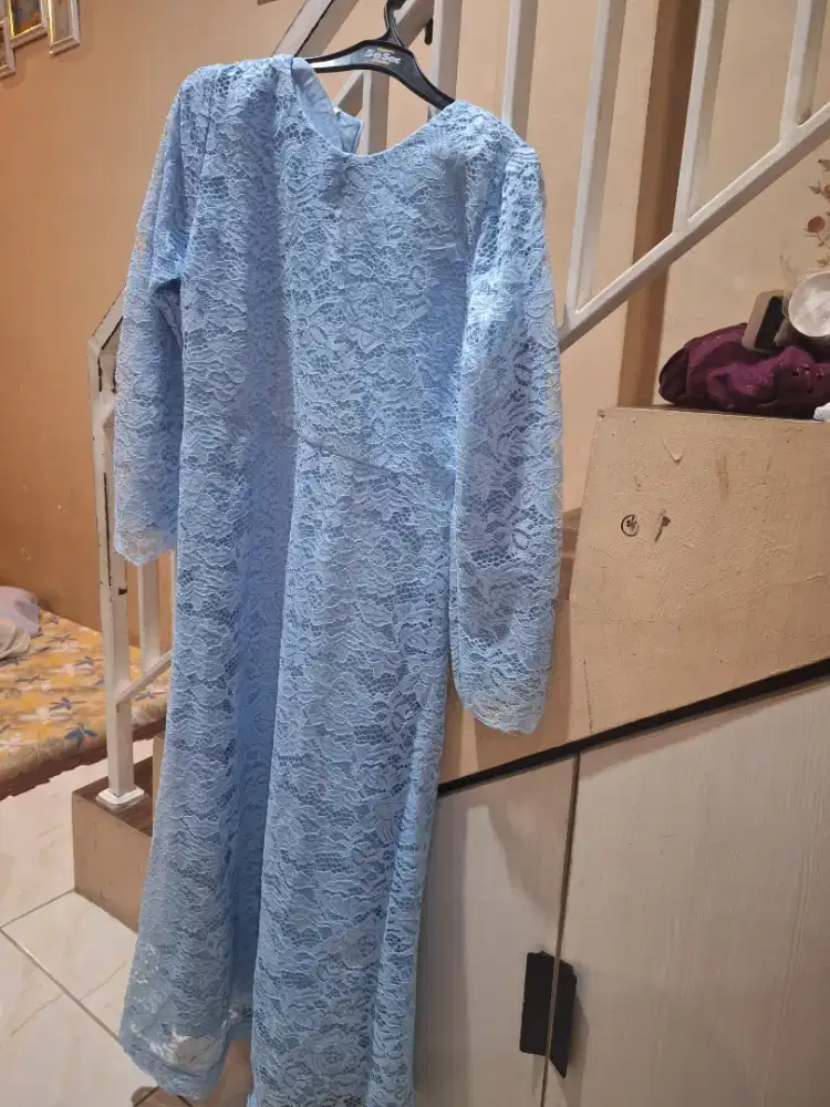 Biru gamis brukat ld 100 cm.
