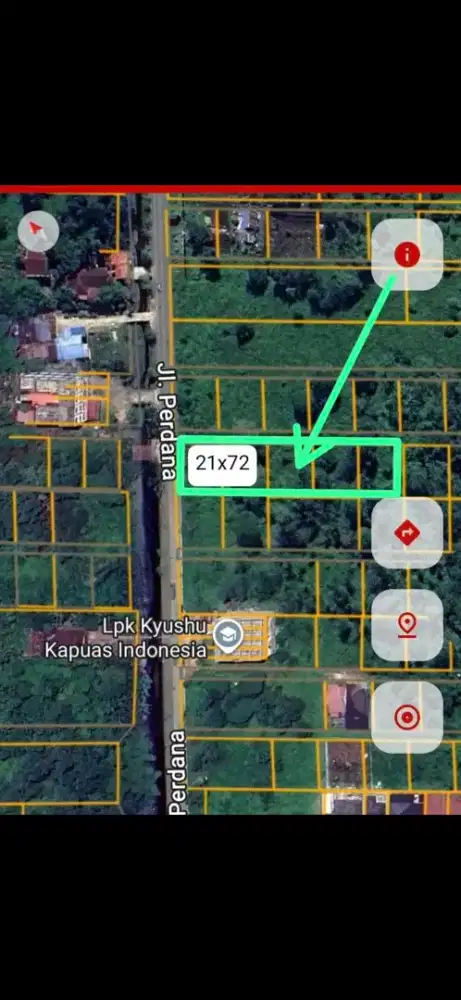 Tanah pinggir jalan perdana ukuran 21 x 72