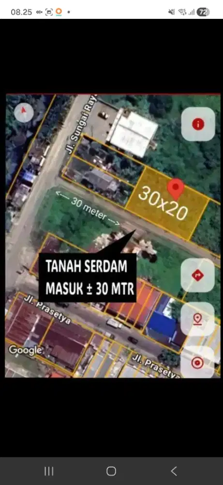 Tanah sungai raya dalam ukuran 30 x 20 dekat jalan raya