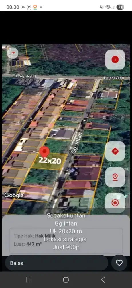 Tanah sepakat 2 untan gang intan ukuran 22 x 20