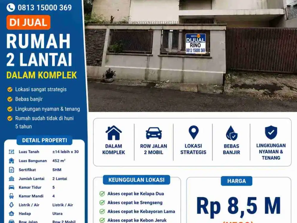 Rumah 2lt dalam komplek kebon jeruk jakarta barat