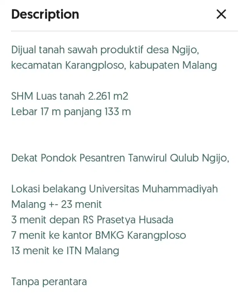 Dijual tanah di Ngijo, Karangploso, Malang