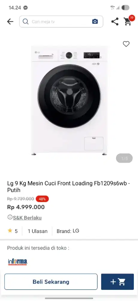 Promo mesin cuci lg kapasitas  9kg