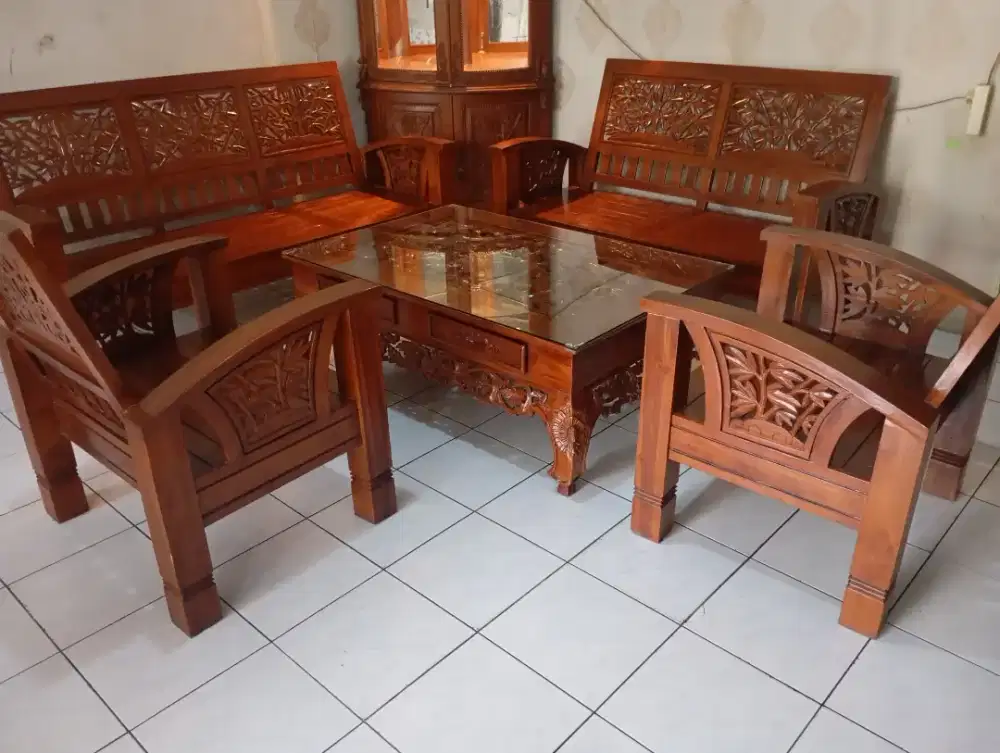 Kursi set jati asLi 7 person dengan meja jumboo