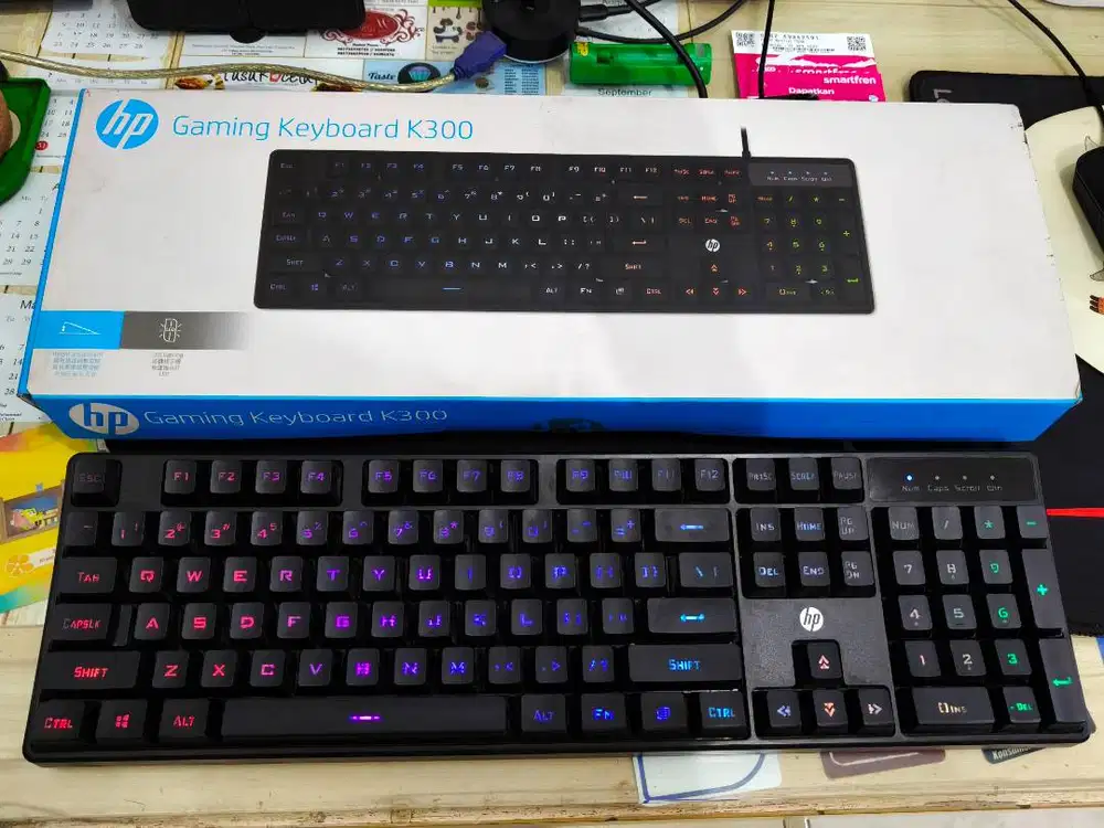 HP Keyboard Gaming Membrane K300 RGB Rainbow Fullset Second Gan