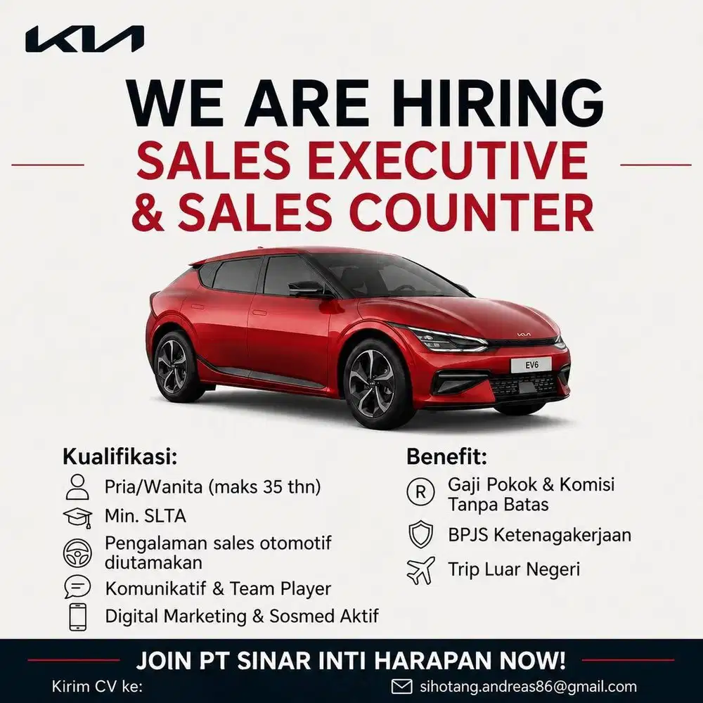 Dibutuhkan 8 sales consultant, sales counter & digital marketing KIA