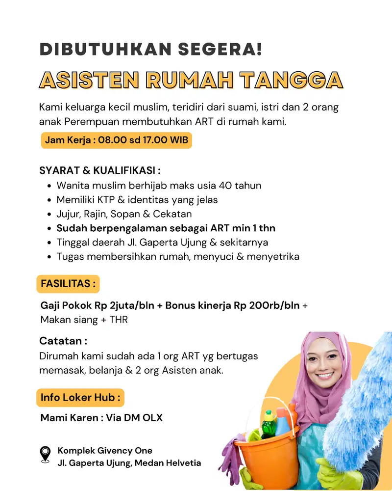Lowongan Kerja Asisten Rumah Tangga (Pulang Hari)