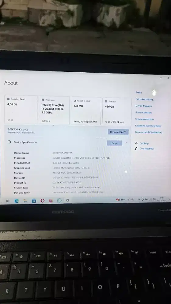 Murah LAPTOP COMPAQ 14 Bagus CORE I 3 Cocok utk Kantoran & Sekolahan