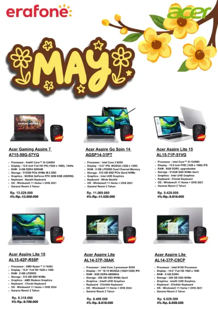 Laptop Acer, Asus, Lenovo, HP || Cicilan 0% Tanpa DP