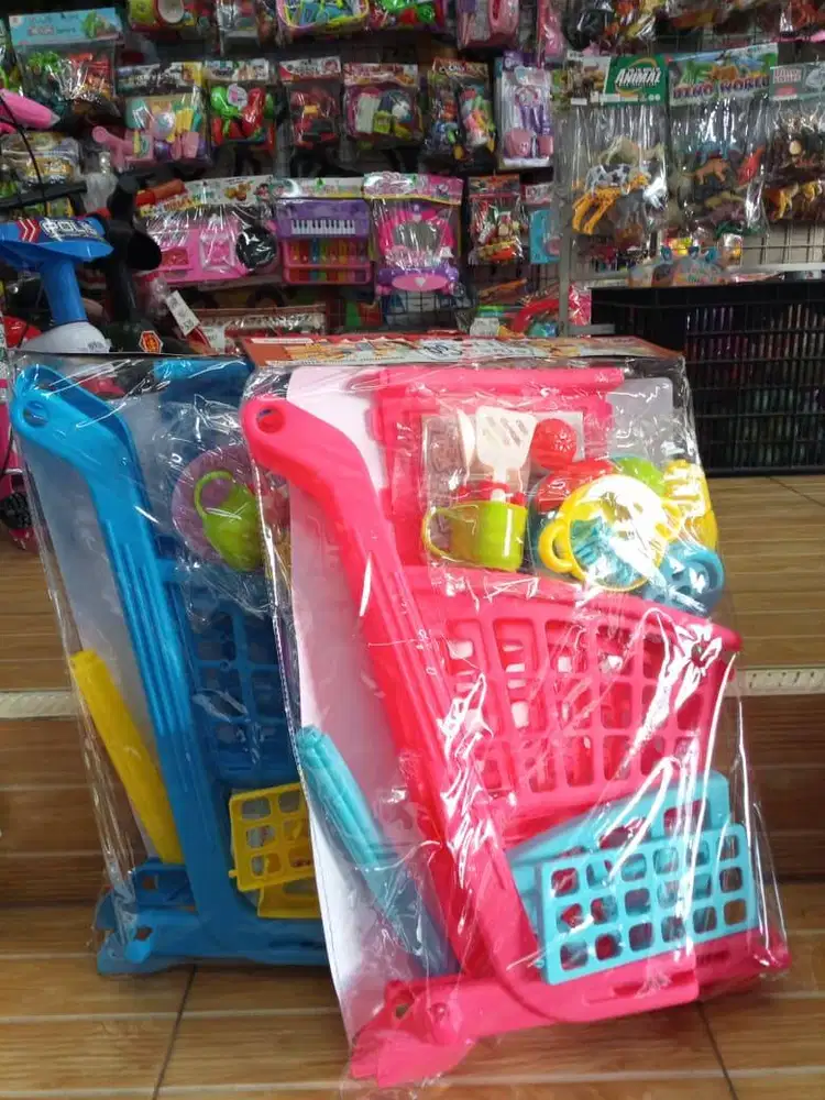 mainan anak troli belanja supermarket set