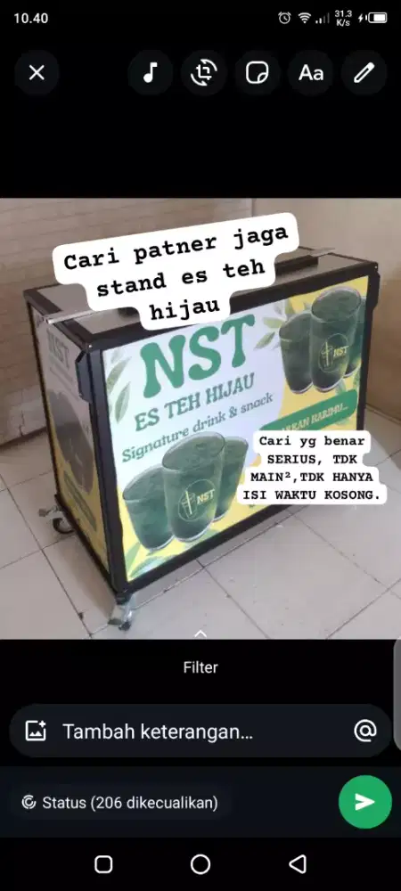 CARI PATNER KERJA JAGA STAND ES TEH HIJAU