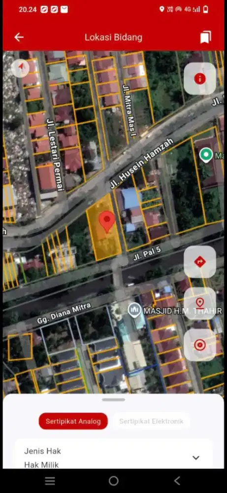 Tanah tepi jalan husein hamzah pal 4 ukuran 22 x 50