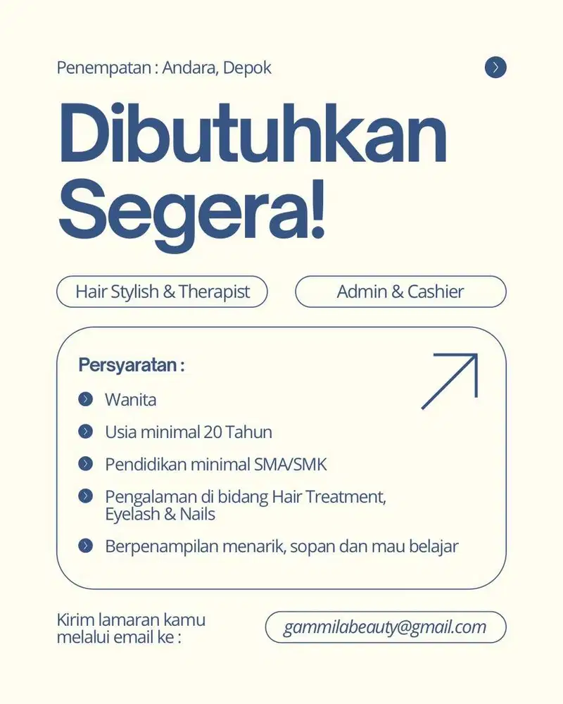 Dibutuhkan Hair Stylish dan Therapist