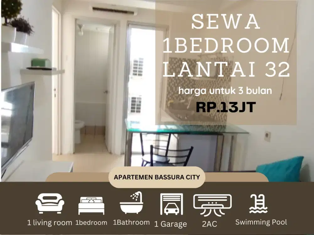 sewa 1 kamar full furnis tower fasilitas terlengkap apartemen bassura city