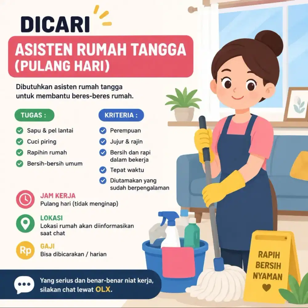 Lowongan Asisten Rumah Tangga (Pulang Hari)