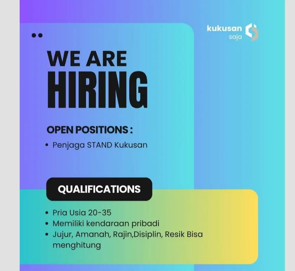 DIBUTUHKAN PENJAGA STAND KUKUSAN