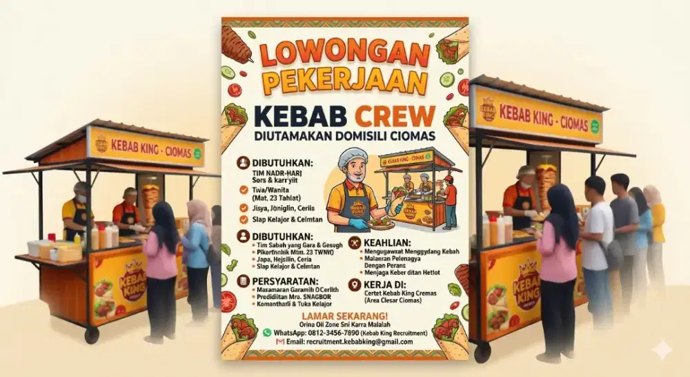 Lowongan kerja jadi Crew Kebab di Ciomas (Khusus untuk yang serius)