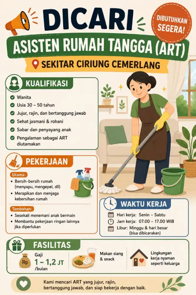 Dicari ART Sekitar Ciriung Cemerlang