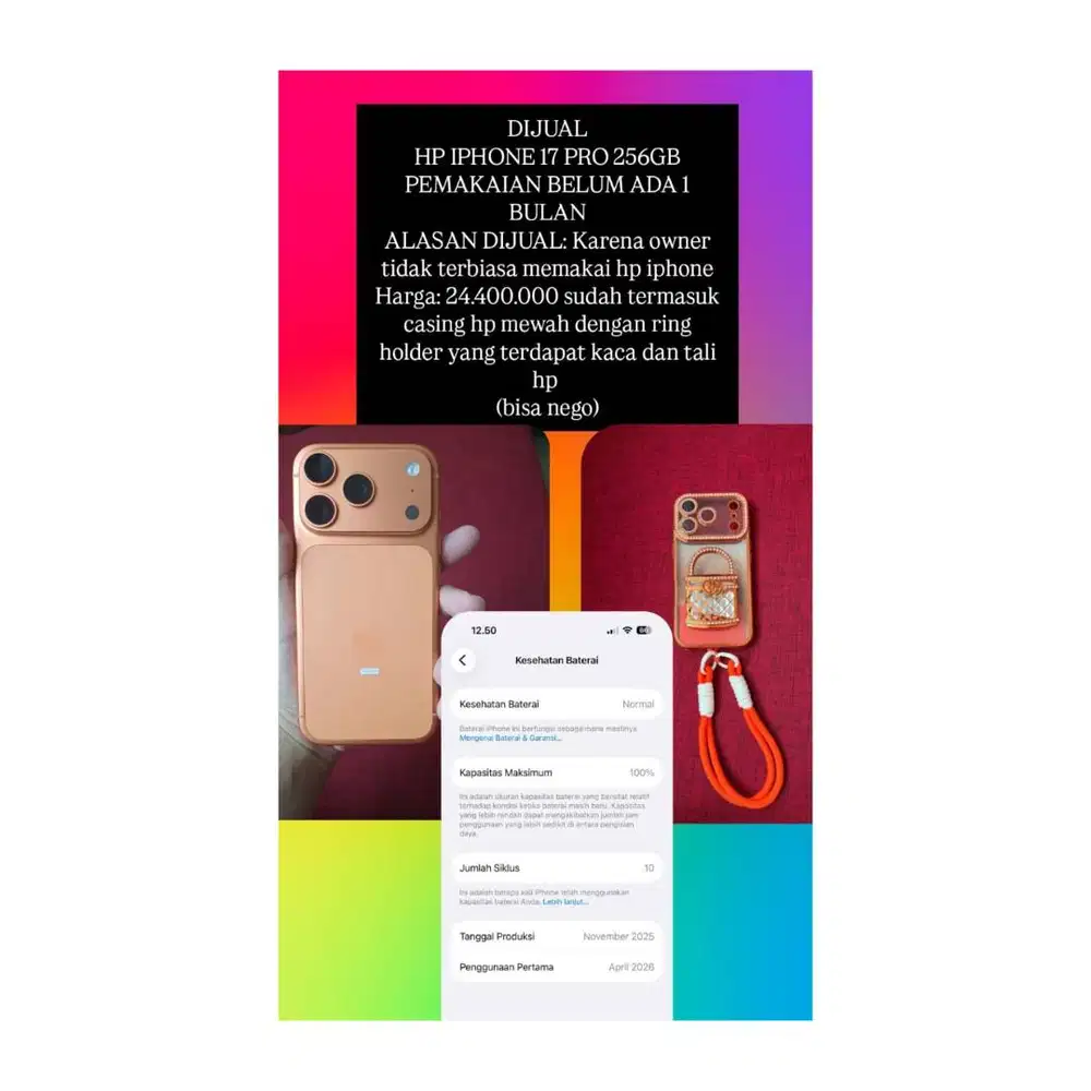 Dijual Hp Iphone 17 pro 256GB second