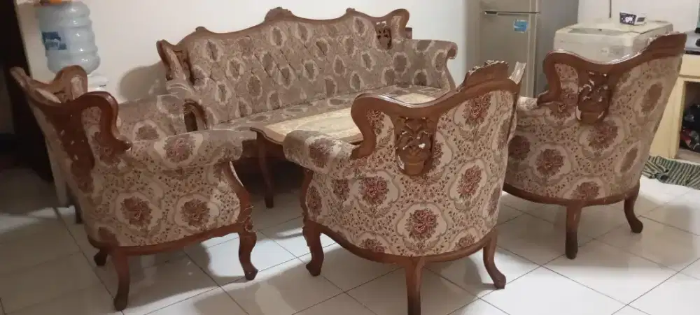 JUAL SOFA SET TAMU KAYU JATI SECOND