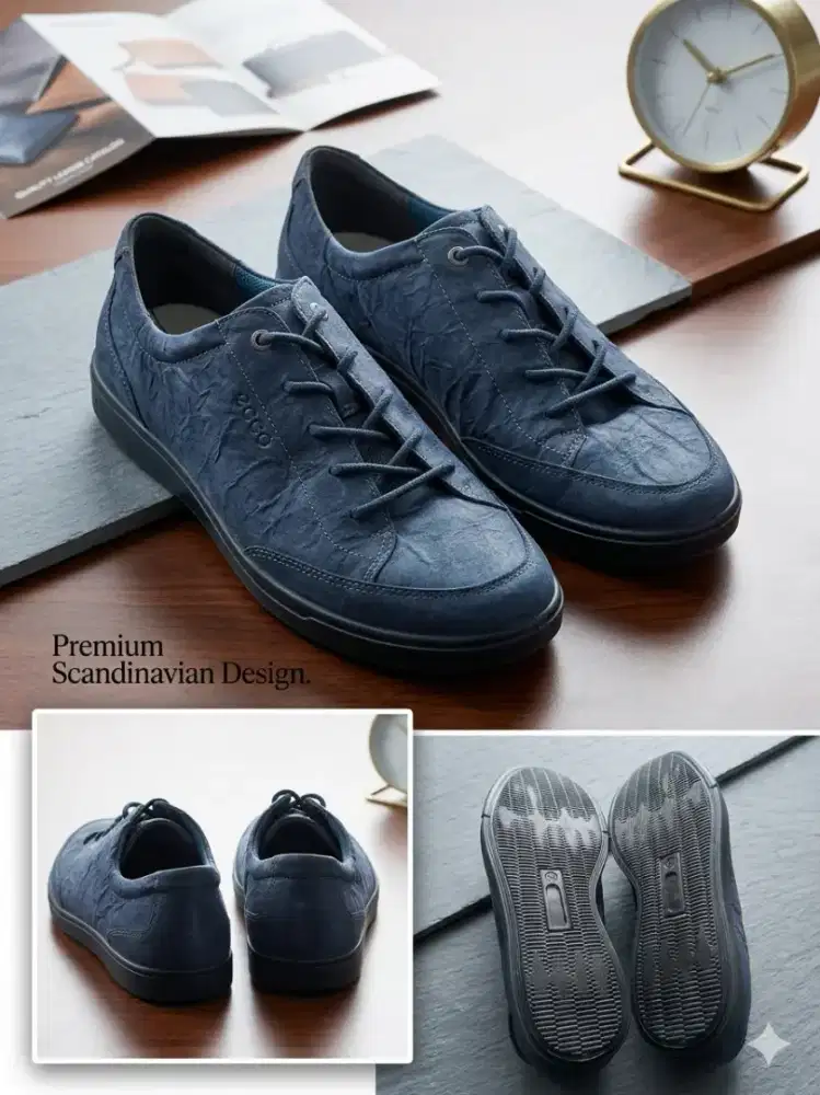 Sepatu ECCO Danish Design Original Size 44 Navy Blue Textured Leather