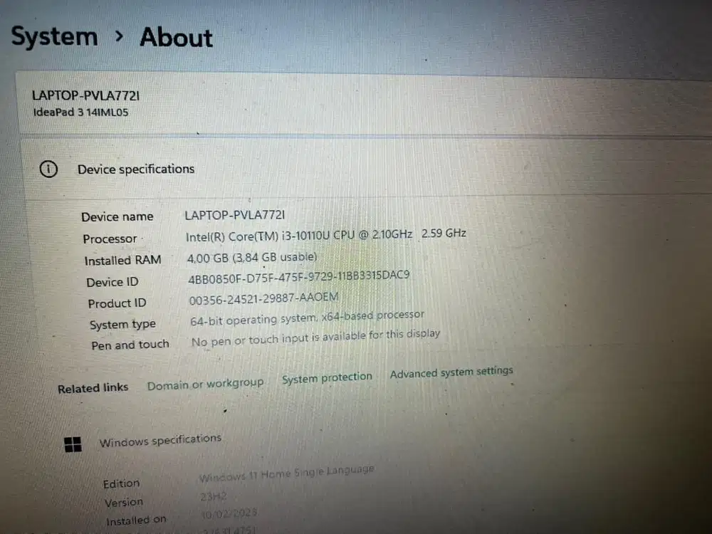 Lenovo ideapad slim 3 corei3 gen10 ram4/256 SSD