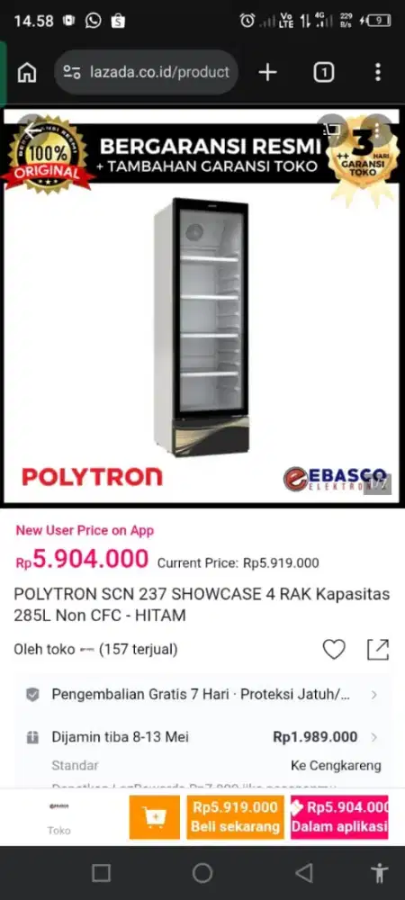 POLYTRON SCN 237 SHOWCASE 4 RAK KAPASITAS 285L