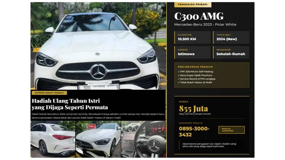 MERCEDES-BENZ C300 AMG 2023, LOW KM, dibeli 2024, full PPF 200