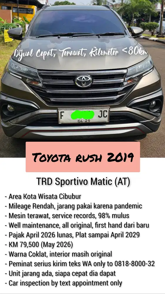 Jual cepat Rush AT 2019 jarang pakai KM rendah