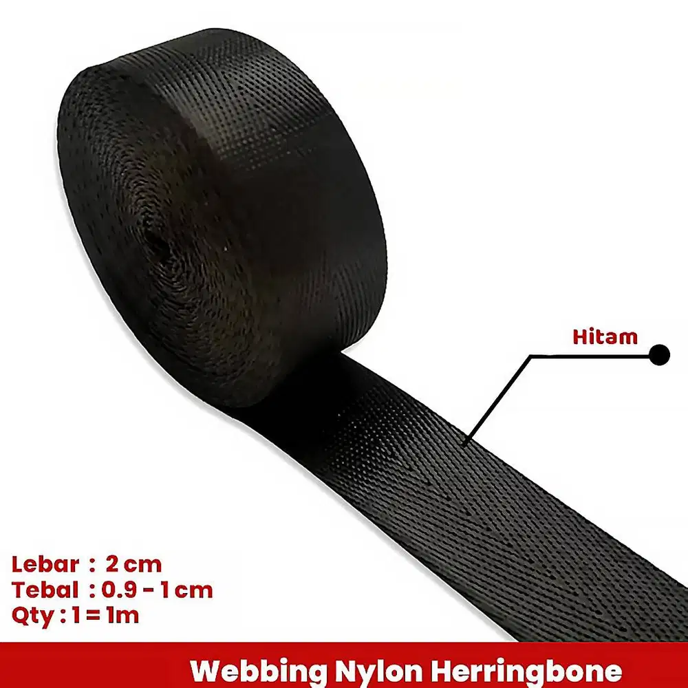 260510C Black Herringbone Webbing 20mm x 1mm x 1m 1 Meter Tali Strap N