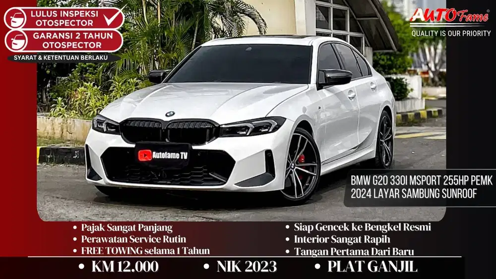BMW G20 330i Msport 255HP Pemk 2024 Layar Sambung Sunroof White On Bla