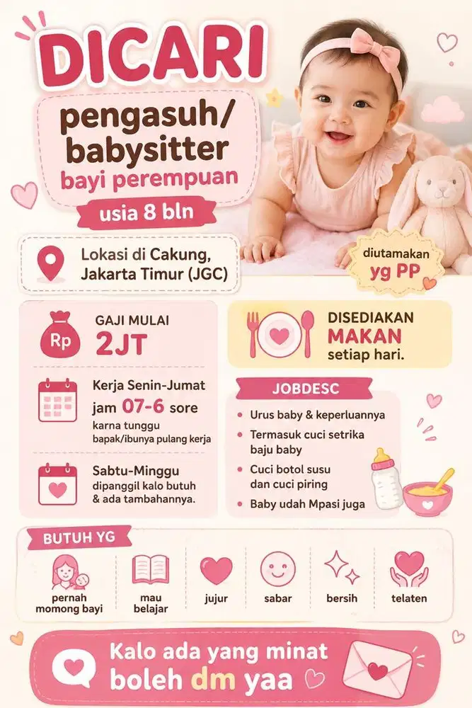 LOWONGAN KERJA pengasuh/babysitter bayi