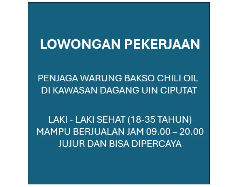 LOWONGAN PENJAGA WARUNG BAKSO CHILI OIL